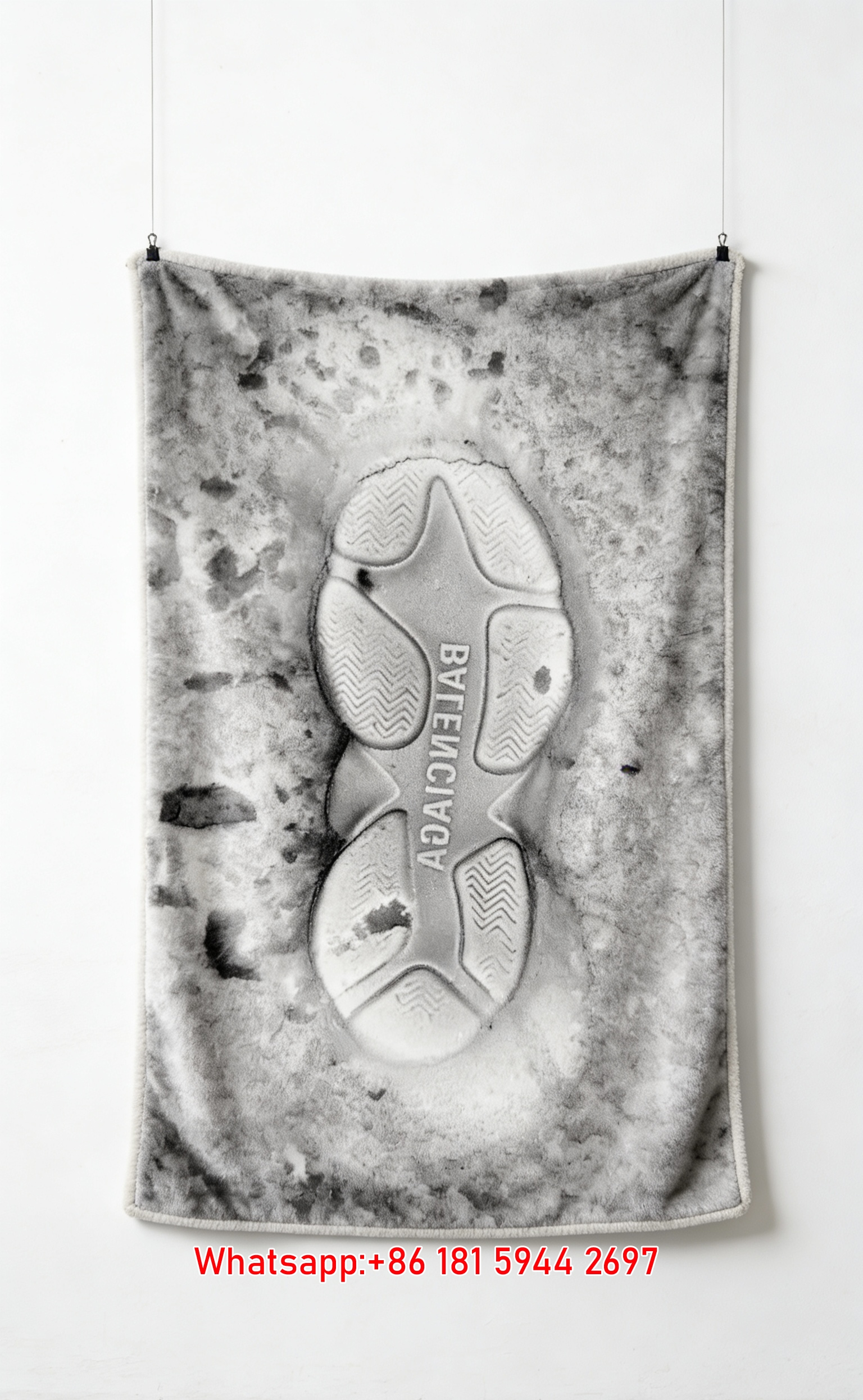 Balenciaga Sand Footprint Print Flannel Throw Blanket BA352